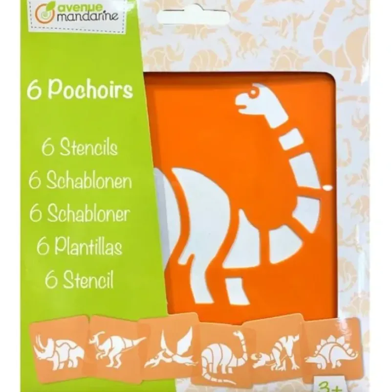 Avenue Mandarine Stencils Set 6pk Dinosaurs - Little Painter Art | Exploring the Endless Possibilities of Art| Brush