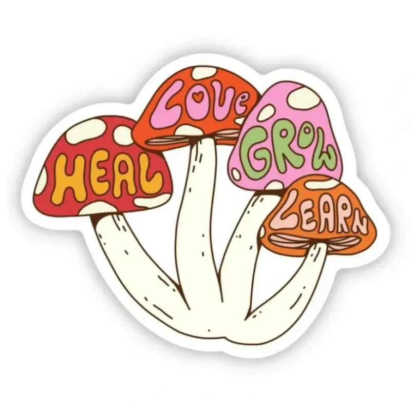 Big Moods Vinyl Sticker - "Heal, Love, Grow, Learn" Mushroom - Little Painter Art | Exploring the Endless Possibilities of Art| Hot