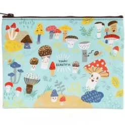 Blue Q Recycled Zipper Pouch - Cute 'Lil Mushrooms - Little Painter Art | Exploring the Endless Possibilities of Art| Hot