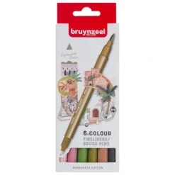 Bruynzeel Fineliner & Brush Pen Set 6pk - Marrakesh - Little Painter Art | Exploring the Endless Possibilities of Art| Brush