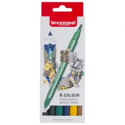 Bruynzeel Fineliner & Brush Pen Set 6pk - New York - Little Painter Art | Exploring the Endless Possibilities of Art| Brush