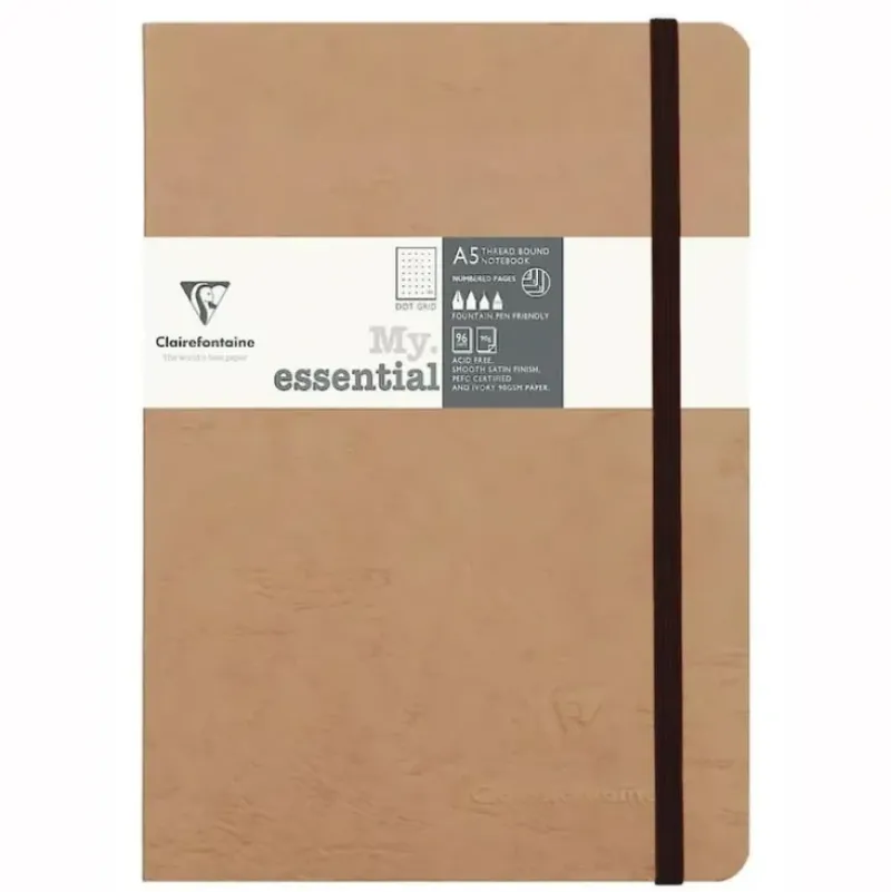 Clairefontaine Essential A5 Stitched Notebook, Dotgrid, Tan - Little Painter Art | Exploring the Endless Possibilities of Art| Brush
