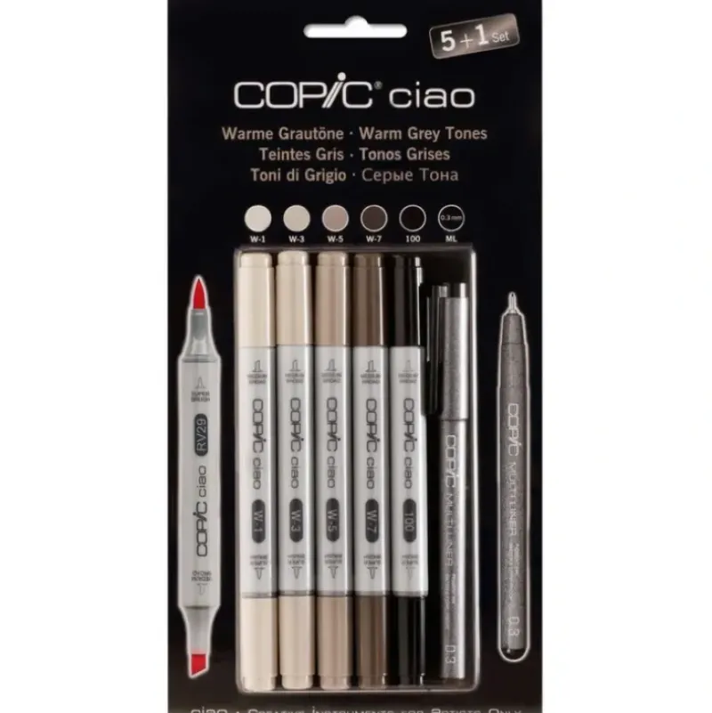 COPIC Ciao Marker 5+1 Grey Tones Set (WARM) - Little Painter Art | Exploring the Endless Possibilities of Art| Brush