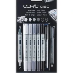 COPIC Ciao Marker 5+1 Grey Tones Set (COOL) - Little Painter Art | Exploring the Endless Possibilities of Art| Brush