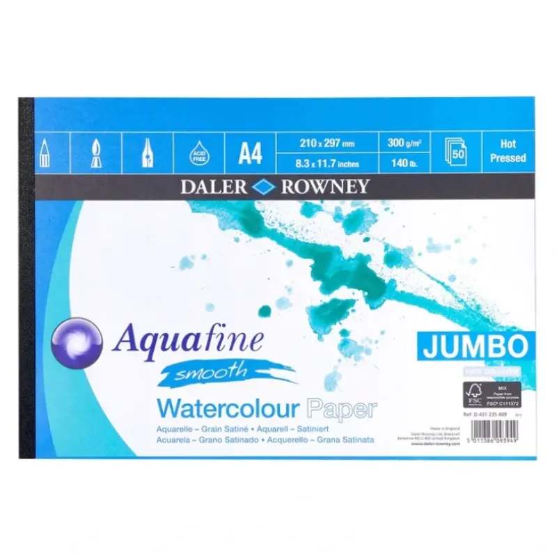 Daler-Rowney Aquafine JUMBO Watercolour Pads - 300gsm (140lb) - HOT PRESSED - Little Painter Art | Exploring the Endless Possibilities of Art| Shop All