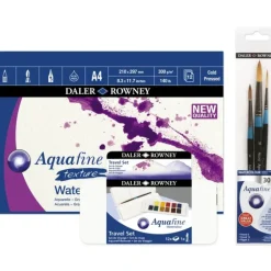 Daler-Rowney Aquafine Watercolour Bundle - Travel Set of 12 Half Pans + A4 Pad + Brushes - Little Painter Art | Exploring the Endless Possibilities of Art| Pigment