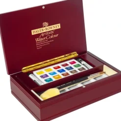 Daler-Rowney Artists' Watercolour Half Pans - Deluxe Wooden Box Set - Little Painter Art | Exploring the Endless Possibilities of Art| Pigment