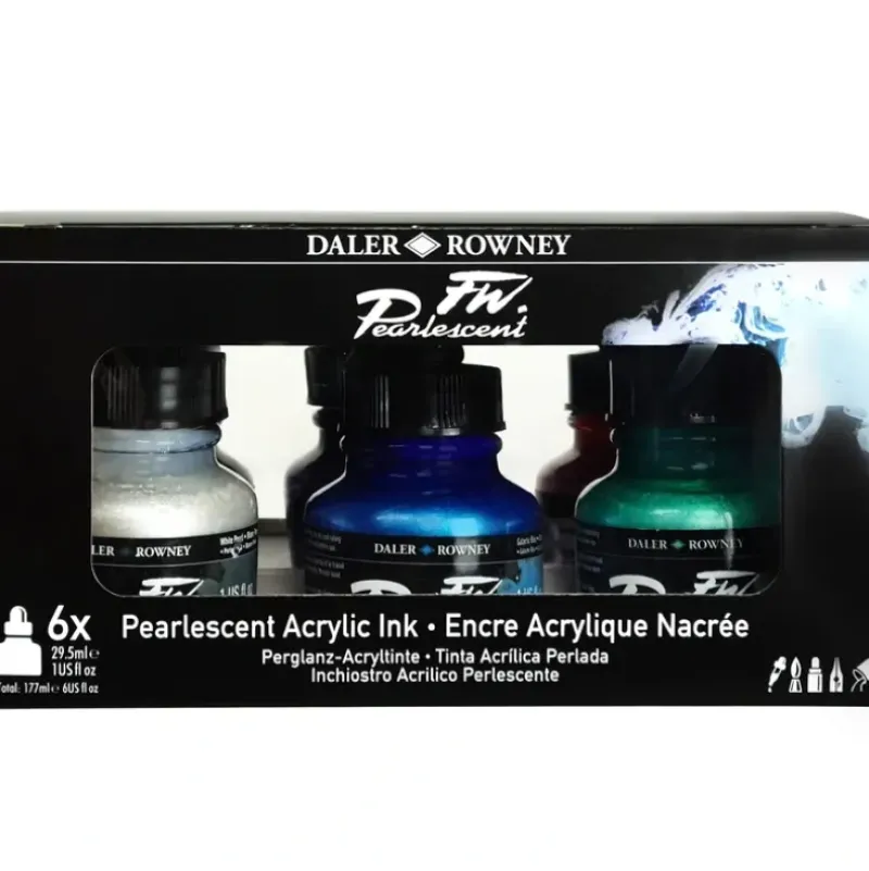 Daler-Rowney FW Pearlescent Inks Set - Includes FREE Watercolour Brush Set (RRP. 14.63) - Little Painter Art | Exploring the Endless Possibilities of Art| Canvas