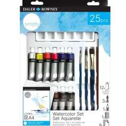 Daler-Rowney Simply Watercolour Set - 25 Pieces - Little Painter Art | Exploring the Endless Possibilities of Art| Brush