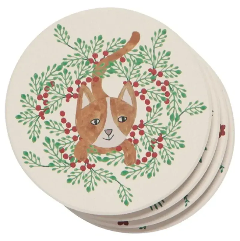 Danica Jubilee Coasters Set of 4 - Meowy Christmas - Little Painter Art | Exploring the Endless Possibilities of Art| Hot