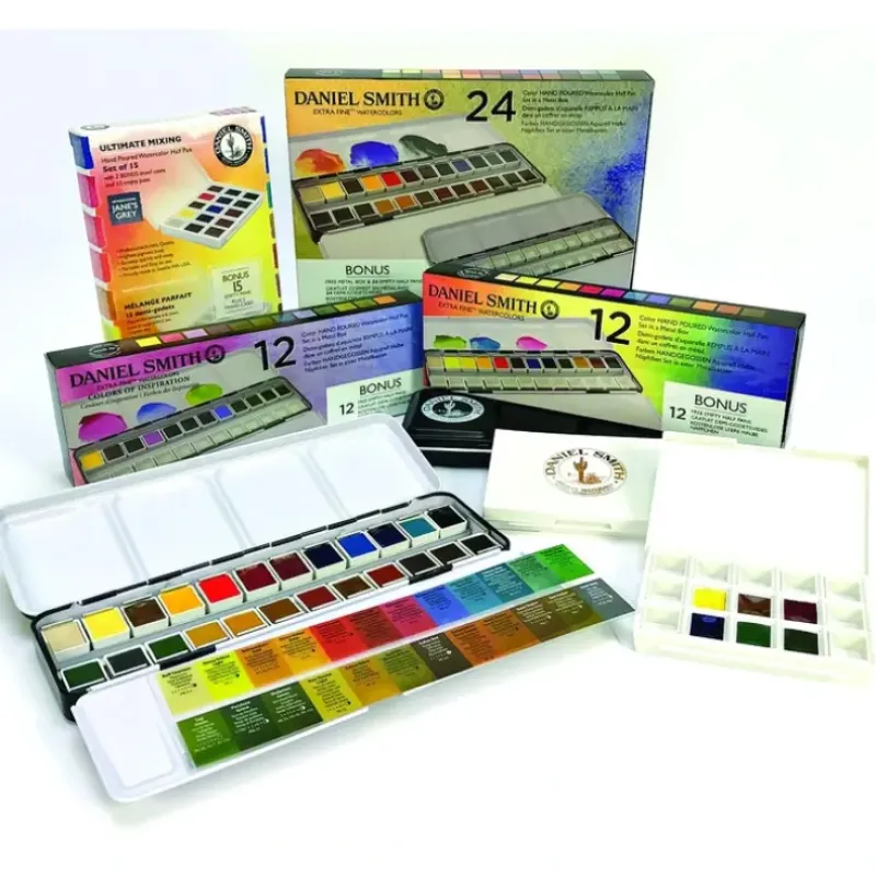 DANIEL SMITH Extra Fine Artist's Hand Poured Watercolour Half Pan Sets with A Box - Little Painter Art | Exploring the Endless Possibilities of Art| Pigment