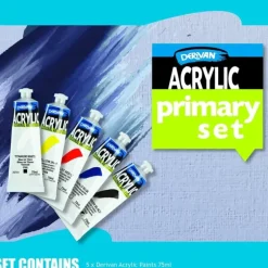Derivan Artist's Acrylic Paint Primary Set 5X75ml Tubes - Little Painter Art | Exploring the Endless Possibilities of Art| Pigment