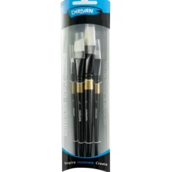 Derivan Professional Short Handle Synthetic Taklon Brush Set of 4 - Little Painter Art | Exploring the Endless Possibilities of Art| Brush