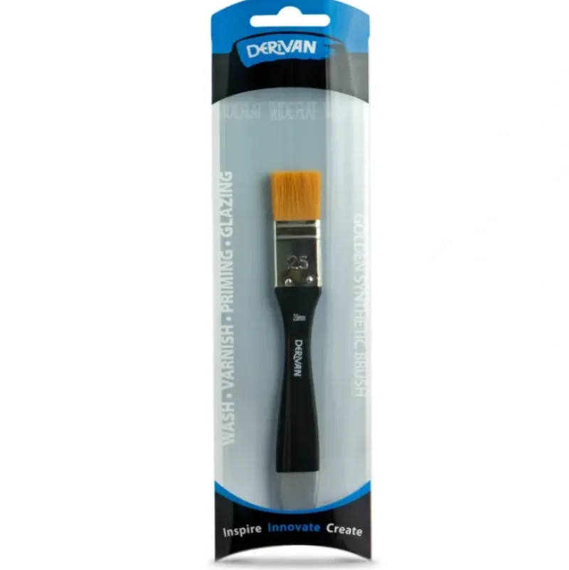 Derivan Professional Short Handle Golden Fine Synthetic Flat Brush - Little Painter Art | Exploring the Endless Possibilities of Art| Brush