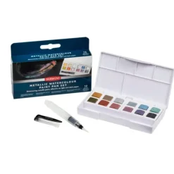 Derwent Metallic Watercolour Paint Pans - Set of 12 - Little Painter Art | Exploring the Endless Possibilities of Art| Pigment