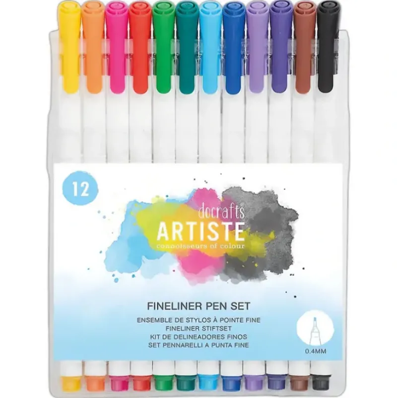 Docrafts Artiste Coloured Fineliner Pens - Set of 12 - Little Painter Art | Exploring the Endless Possibilities of Art| Canvas