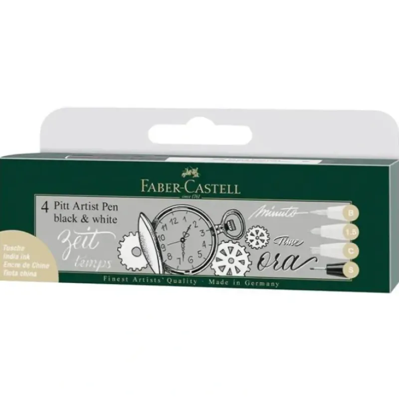 Faber-Castell Pitt Artist Pen Set 4pk Assorted White & Black - Little Painter Art | Exploring the Endless Possibilities of Art| Pigment