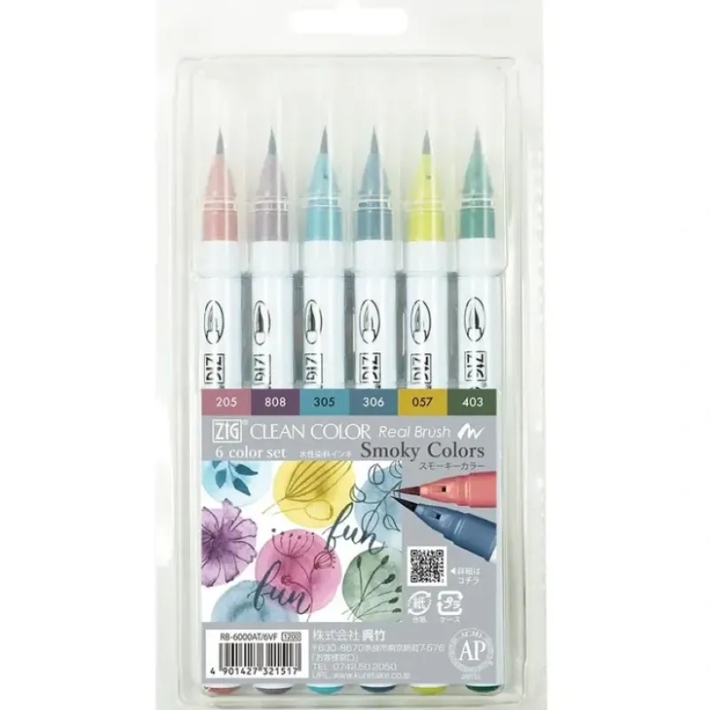 Hot^Kuretake Zig Clean Color Real Brush 6pk - Smokey Colours - Little Painter Art | Exploring the Endless Possibilities of Art