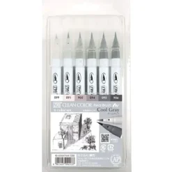 Hot^Kuretake Zig Clean Color Real Brush 6pk - Cool Grays - Little Painter Art | Exploring the Endless Possibilities of Art