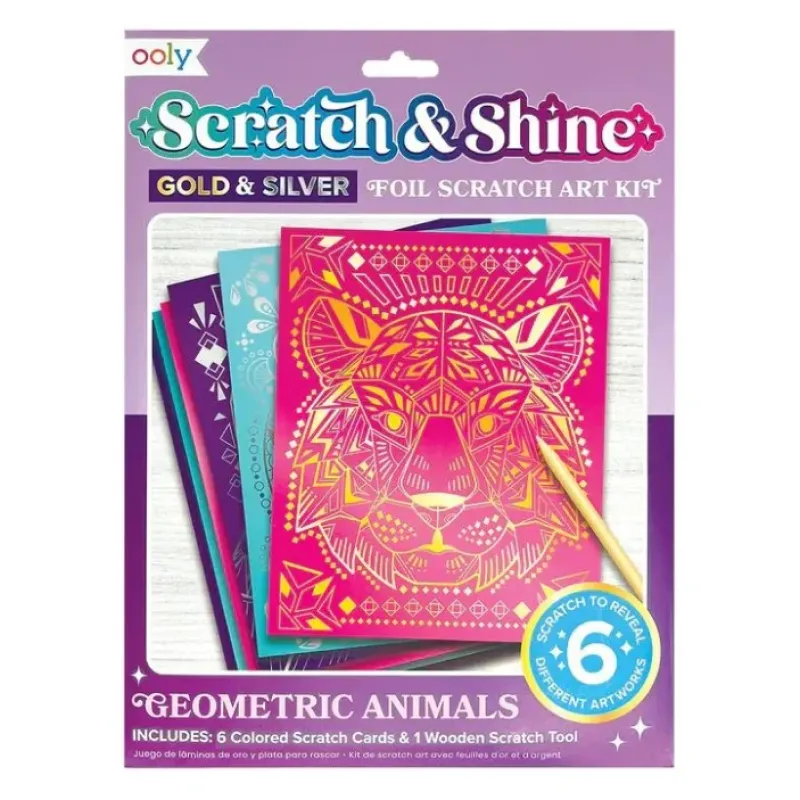 Hot^Ooly Scratch & Shine Foil Scratch Art Kit - Geometric Animals - Little Painter Art | Exploring the Endless Possibilities of Art